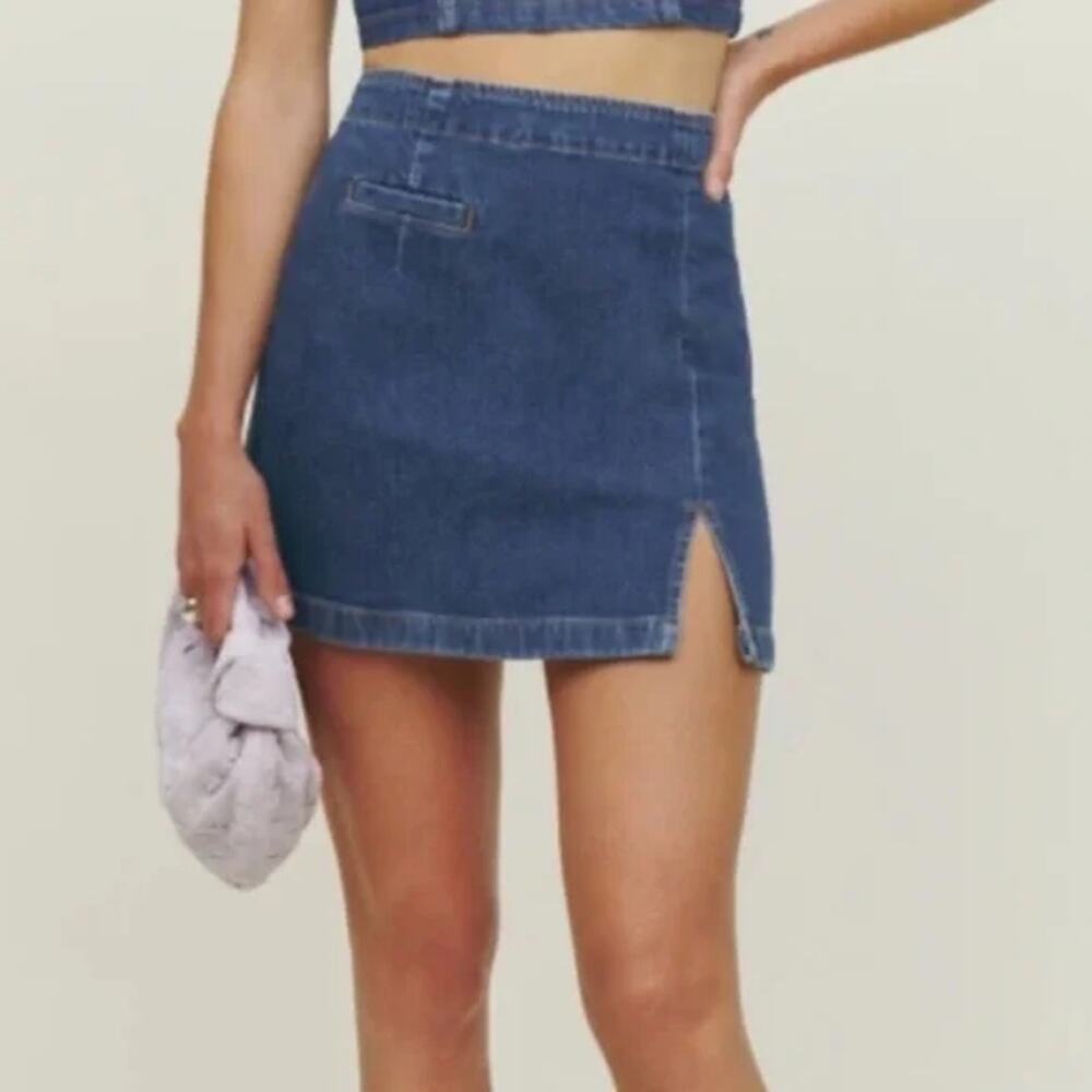 Reformation Skirt Womens 24 Freda Denim Mini High Rise Salinas Blue Jean